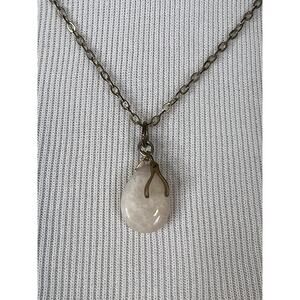 Los Angeles Boutique Gold Long Chain Necklace Wishbone Rose Quartz Designer Boho